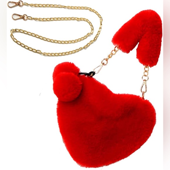 Red Faux Fur Headband And Heart Shaped Purse - Picture 2 of 6